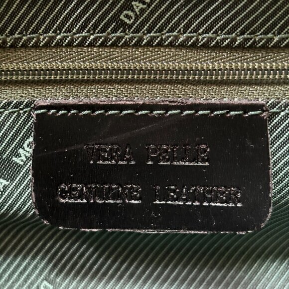 Daniela Moda Vera Pelle Leather Double Top Handle Convertible Bag Black Green NE - Picture 5 of 8